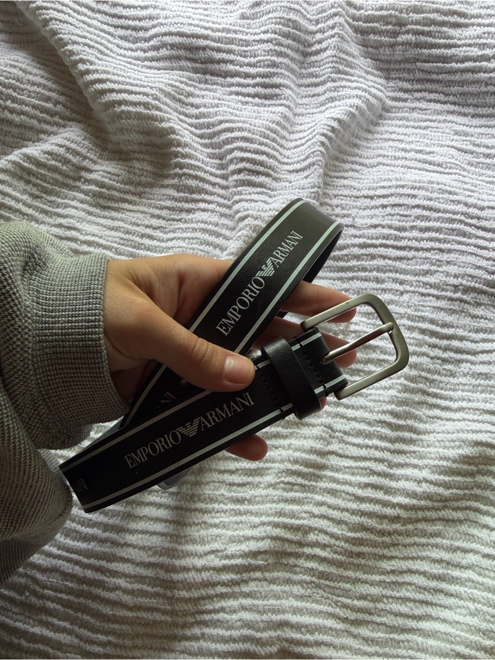 Emporio Armani XS Black Genuine Leather Belt with Logo Design